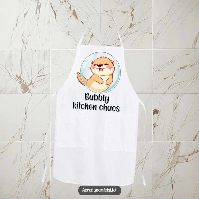 Funny Apron: A giggling otter inside a bubble soaring through the air, adding a humorous and protective layer for kitchen activities and culinary fun.