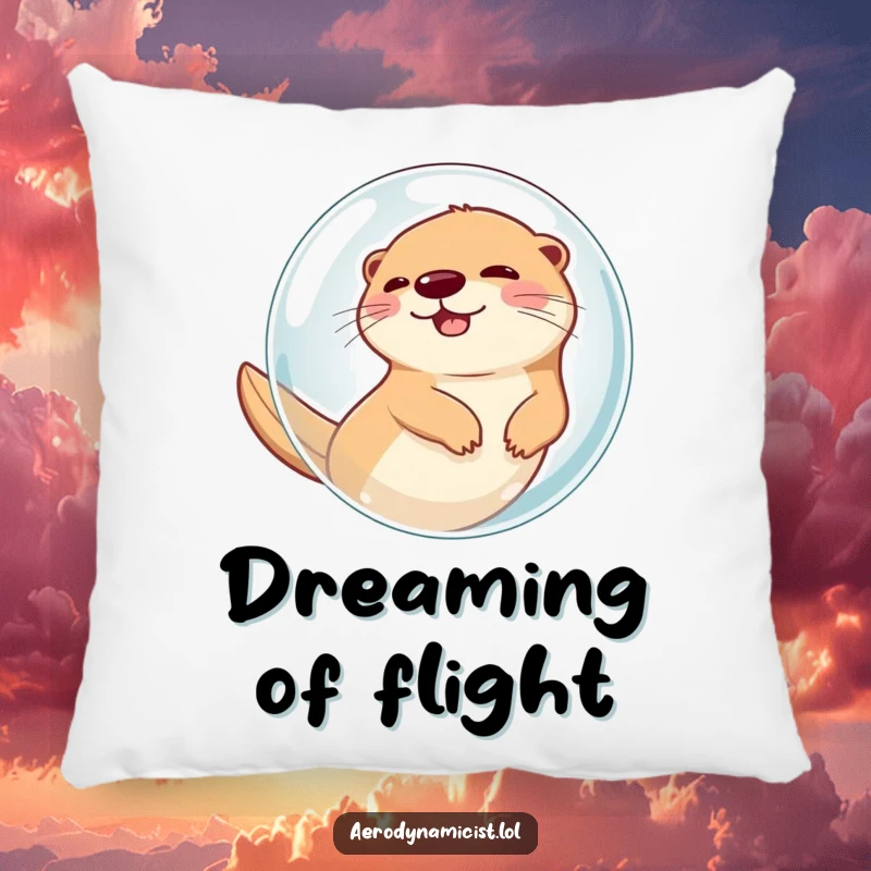 Funny Pillow: A joyous otter floating inside a bubble, propelled through the air, offering a soft and humorous decorative accent for any space.