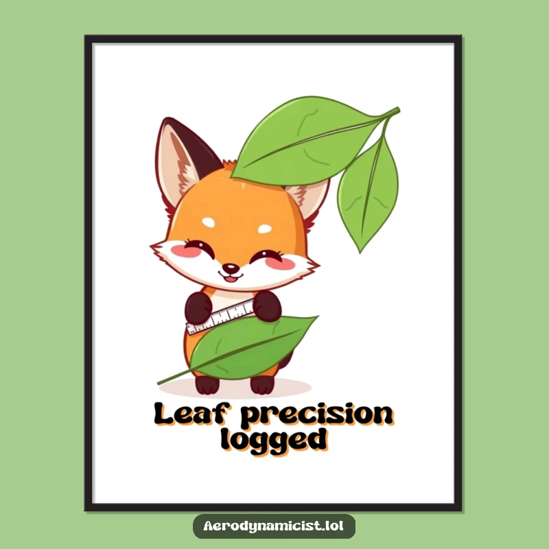 Funny Fox Cub Leaf Measuring Digital Print: Instant Whimsy for Your Walls!