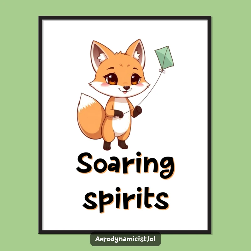 Funny Fox Kite Flying Digital Art: Playful Art of a Determined Sky Explorer