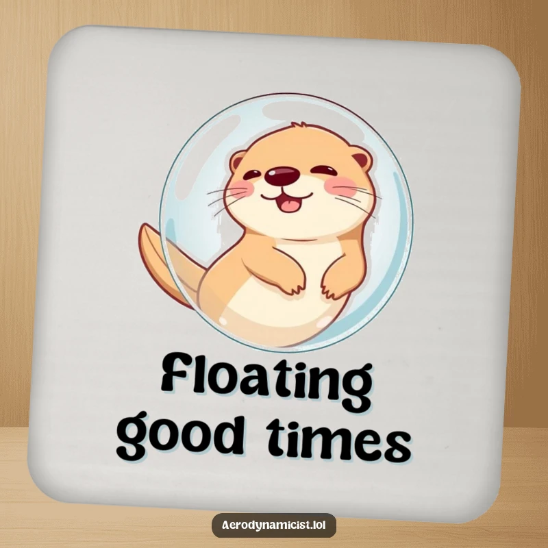 Funny Coaster: A giggling otter inside a bubble, propelled swiftly through the air, a humorous addition to any drink setup protecting your furniture.