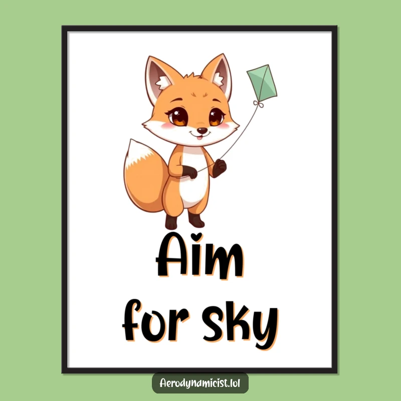 Funny Fox Kite Flying Poster: Captivating Art of a Determined Sky Explorer