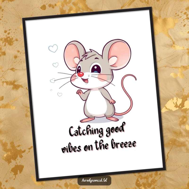 Funny Free Printable Wall Art: An energetic mouse with pointed ears joyfully observing and studying air currents.