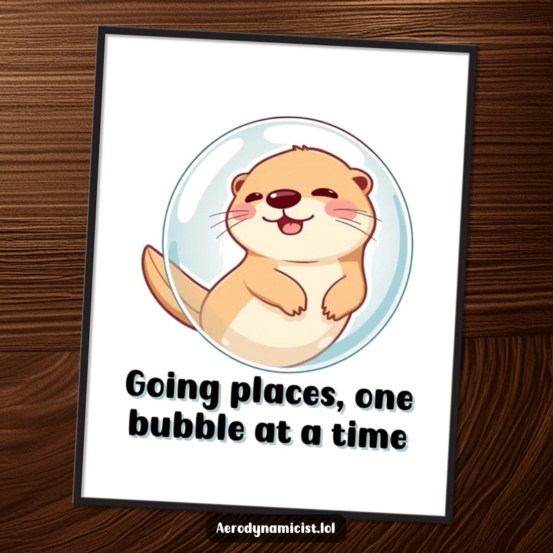 Funny Free Printable Wall Art: A joyful otter giggling inside a clear bubble, propelled swiftly through the sky.