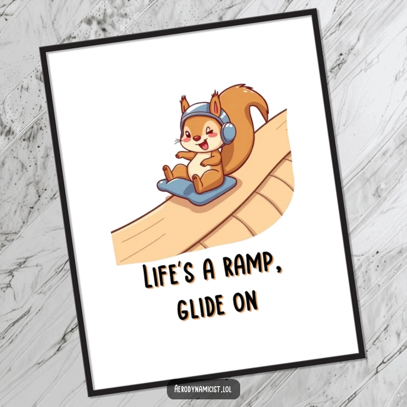 Funny Free Printable Wall Art: A happy squirrel wearing a helmet, gleefully sliding down a long, winding ramp.