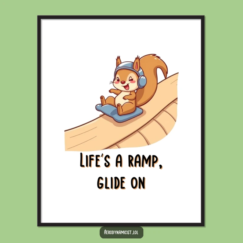 Free Printable Wall Art: Happy Squirrel Ramp Slide - Funny Downloadable Decor