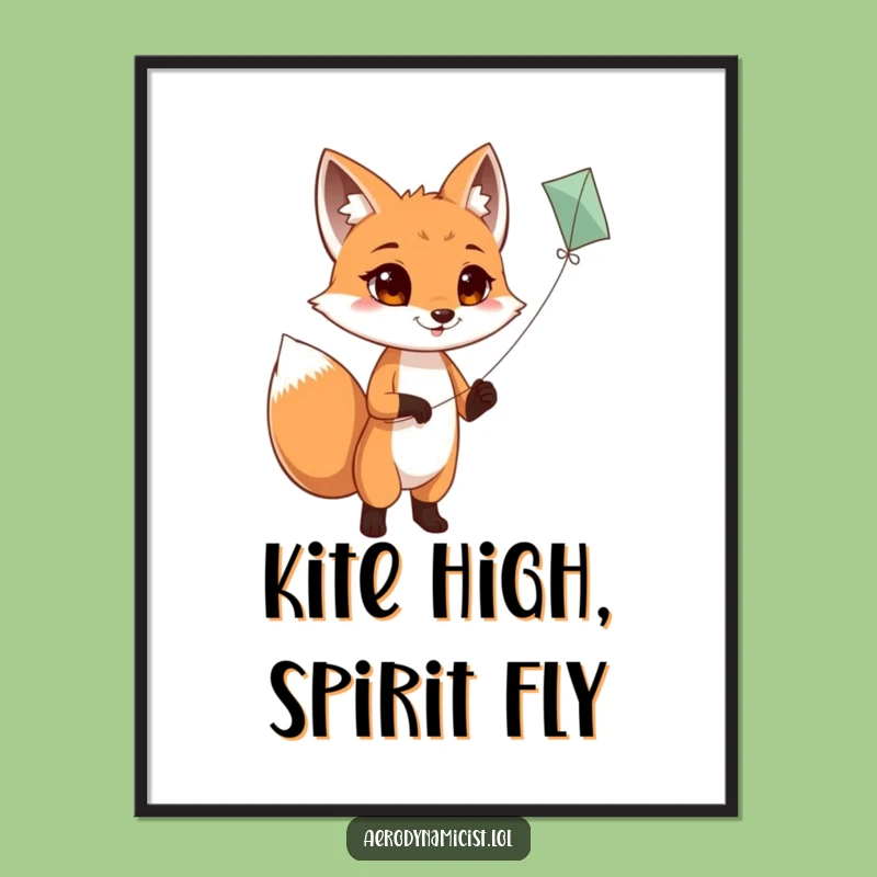 Free Printable Wall Art: Determined Fox Flying a Kite - Joyful Downloadable Decor