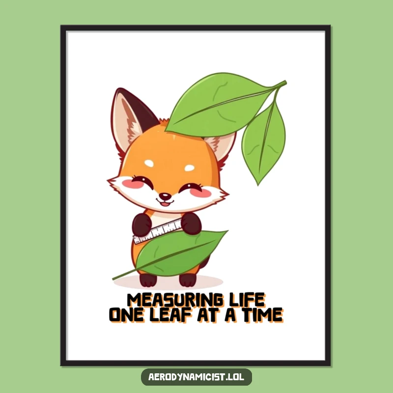 Free Printable Fox Art Poster: Funny Cub Leaf Measuring Downloadable Wall Decor