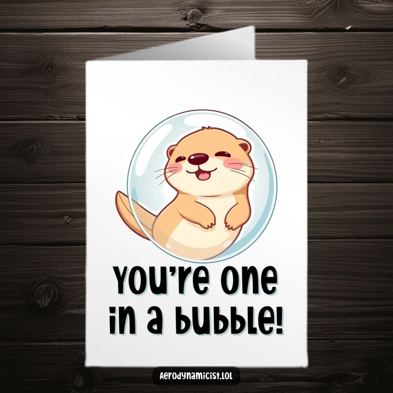 Funny Free Printable Congrats Card: Giggling otter in a bubble launching through the sky, signifying swift success.