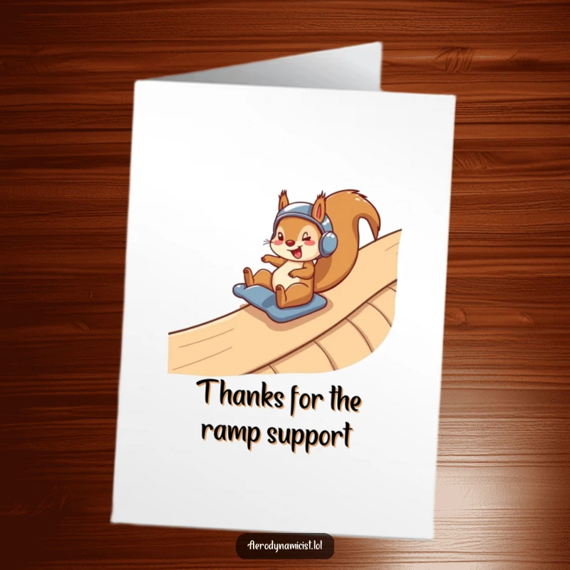 Funny Free Printable Thank You Card: Squirrel in a helmet sliding fast down a ramp, a fun way to say thanks.