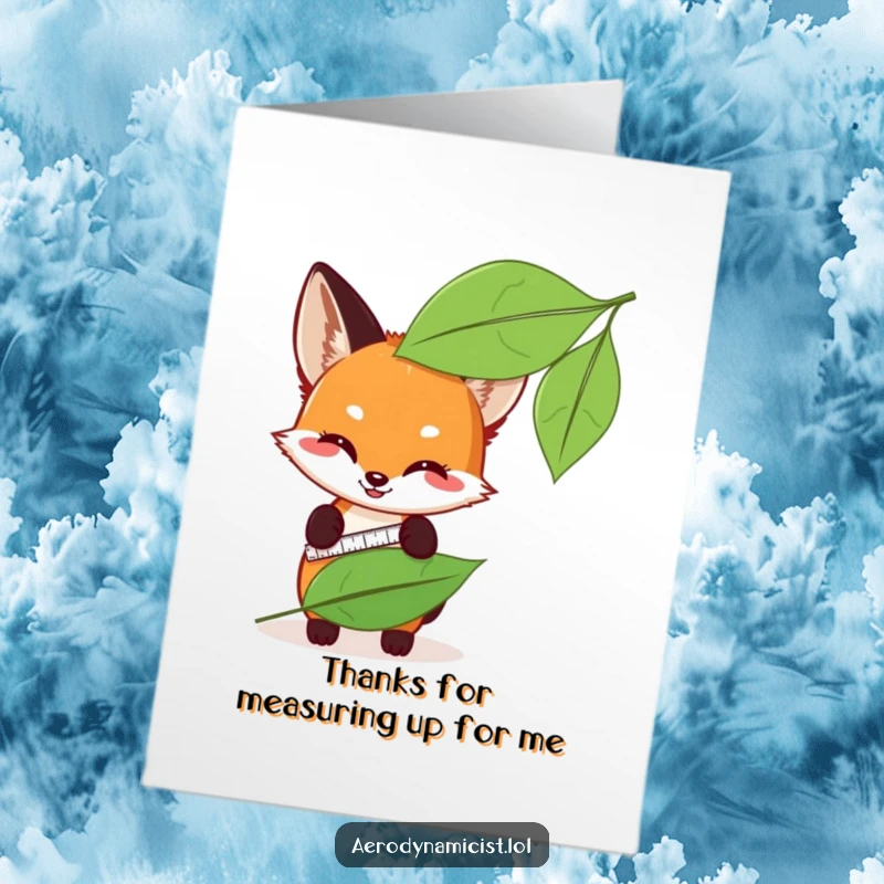 Funny Free Printable Thank You Card: Clever fox cub measuring leaf perfection, expressing gratitude with style.