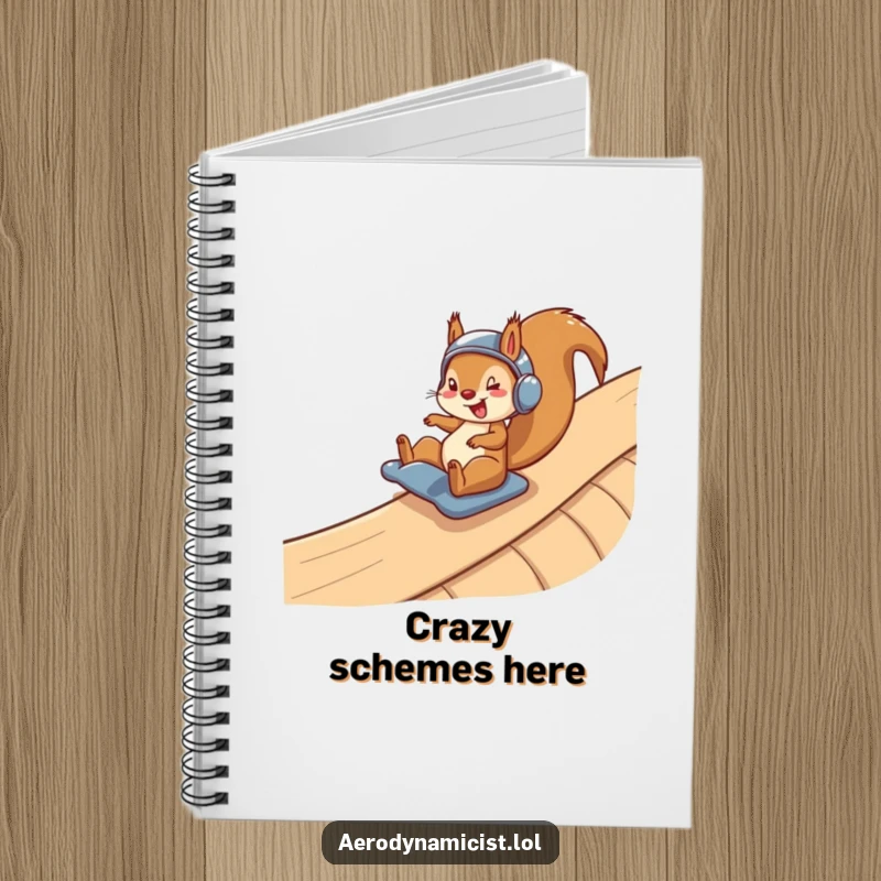 Funny Notebook: A happy squirrel in a helmet sliding down a winding ramp, perfect for jotting down ideas with a dose of thrilling adventure.