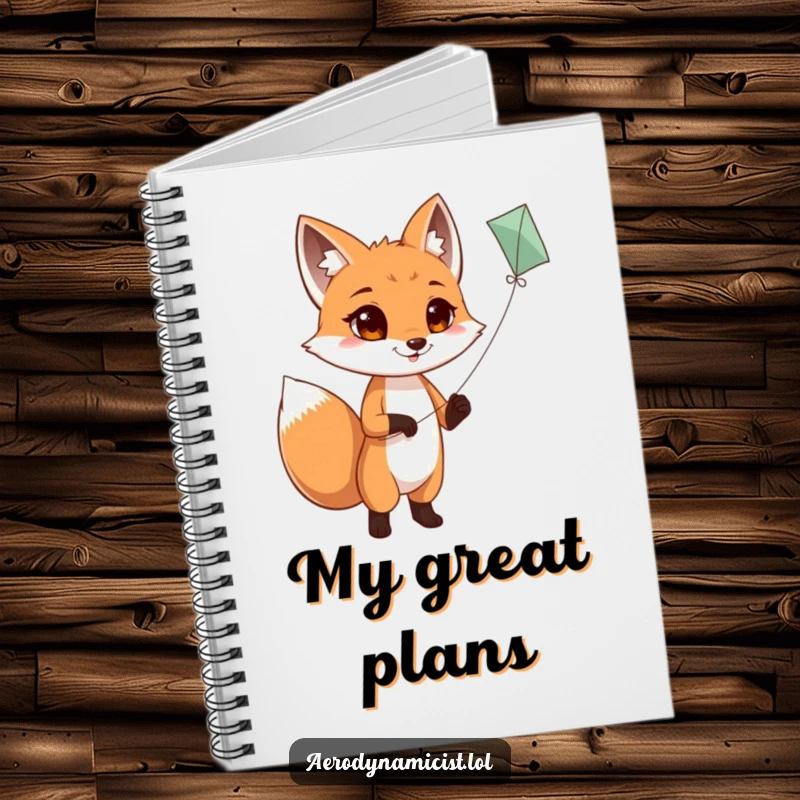 Funny Notebook: A determined fox with its tail wagging, flying a kite in the sky, perfect for jotting down ideas with a sense of playful aspiration.