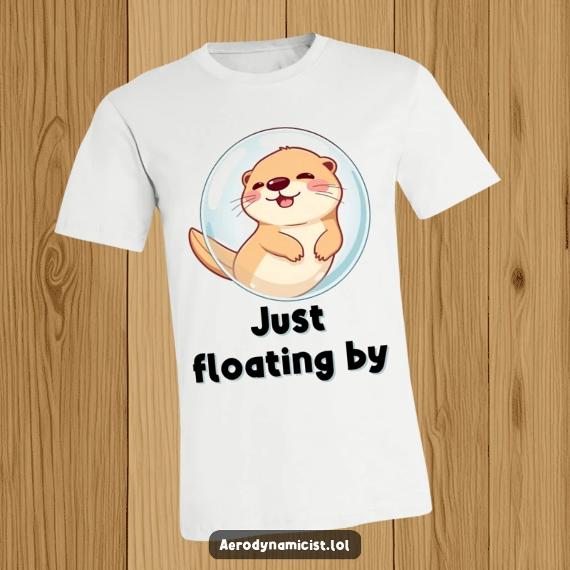 Funny T-Shirt: A giggling otter joyfully trapped inside a bubble, propelled at high speed through the air, showcasing a whimsical and comical scene.